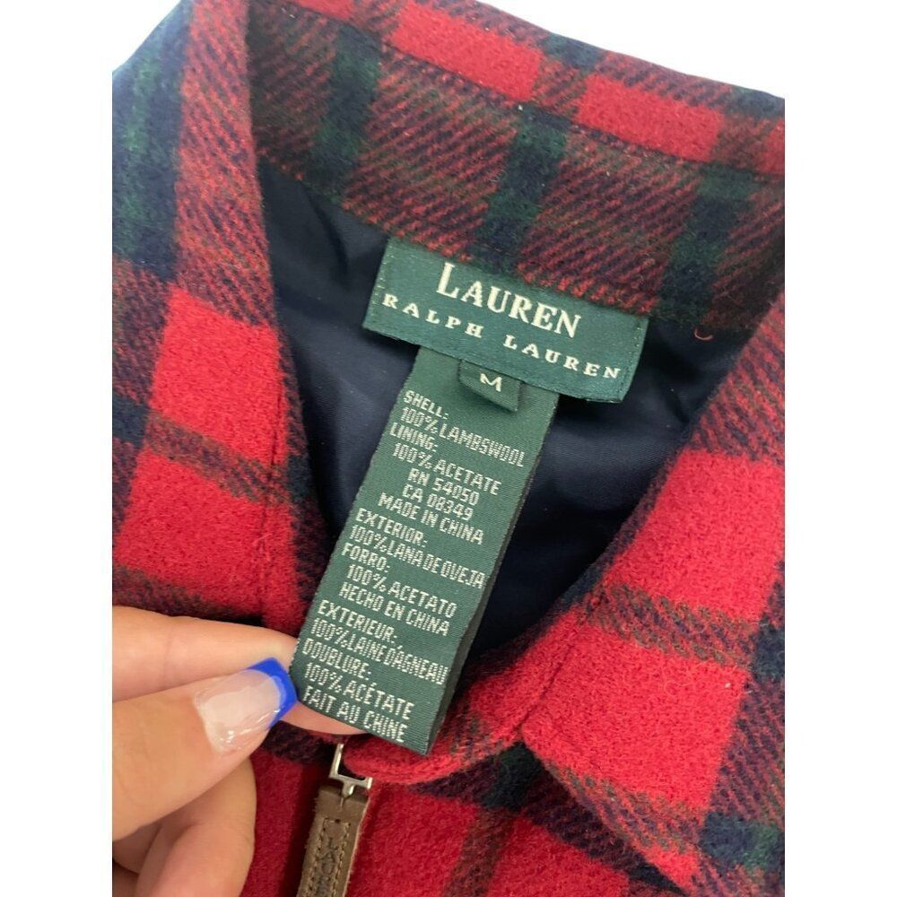 Lauren Ralph Lauren Women Jacket Medium Red Lambswool Full Zip Shacket Plaid NWT - Picture 3 of 6
